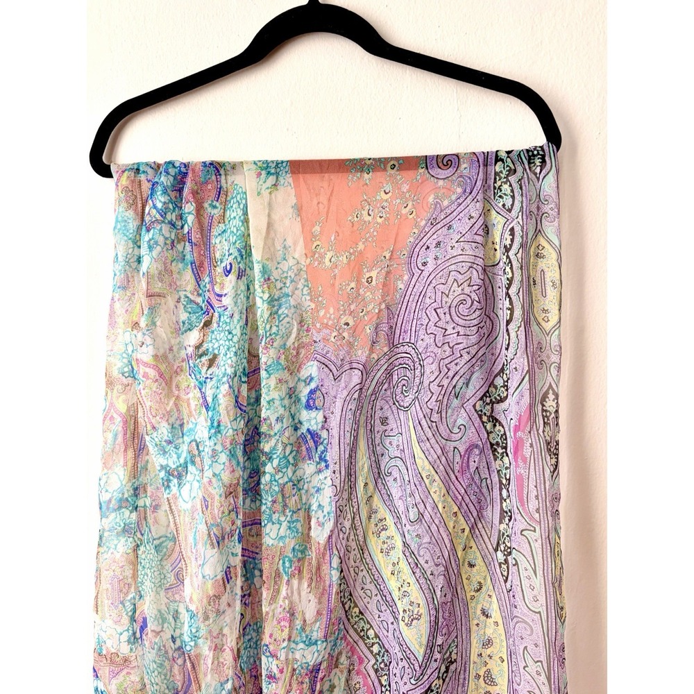 ETRO 100% Silk Scarf Made In Italy Paisley Multicolor Pastel - Picture 6 of 9